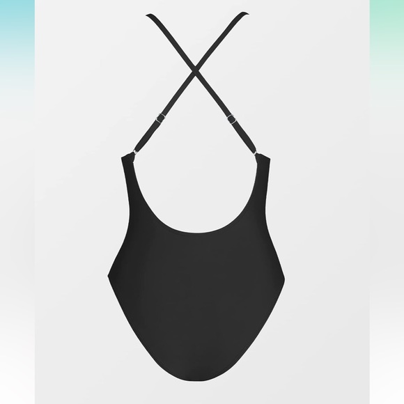 Deep V-Wire Cross Back Cheeky Black One Piece Swimsuit - Picture 4 of 6